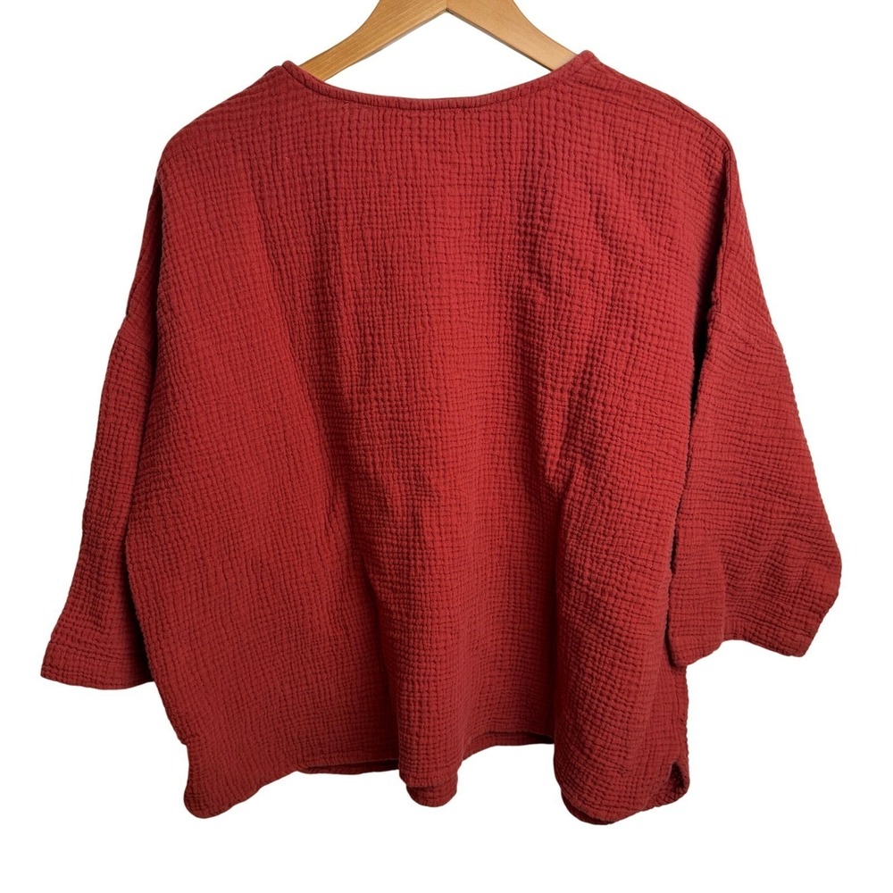 Cotton Gauze Boxy Top 2X Rust Textured Pocket Pullover Fall Boho Coastal Minimal - Picture 3 of 8